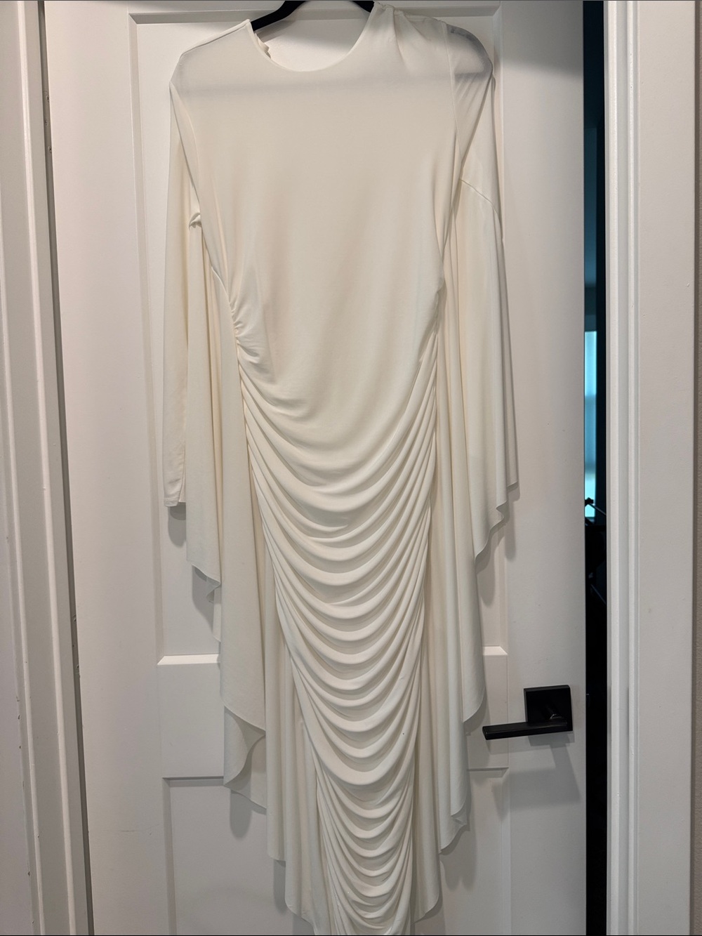 Club L london White Long Sleeve Ruched Maxi Dress with Cape Detailing